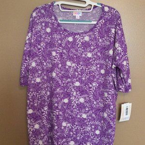 NWT Lularoe Irma Shirt size Medium, Purple and white print in floral and paisley